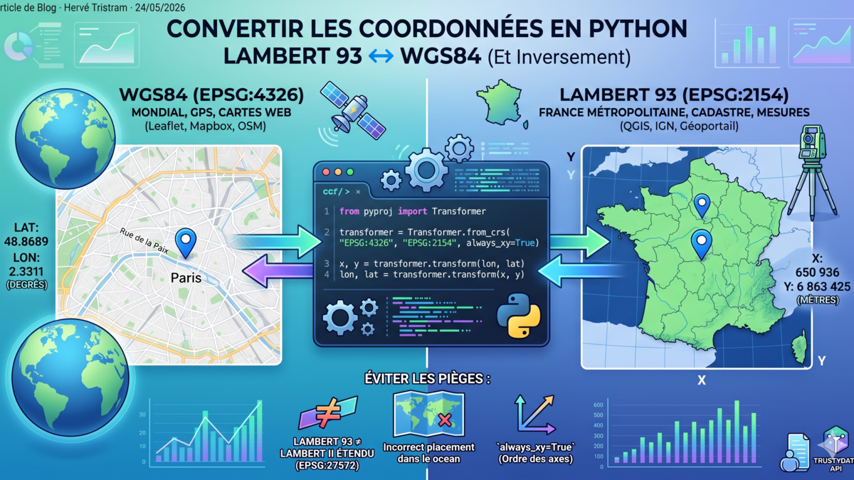 Convertir Lambert 93 en WGS84 en Python (et inversement)